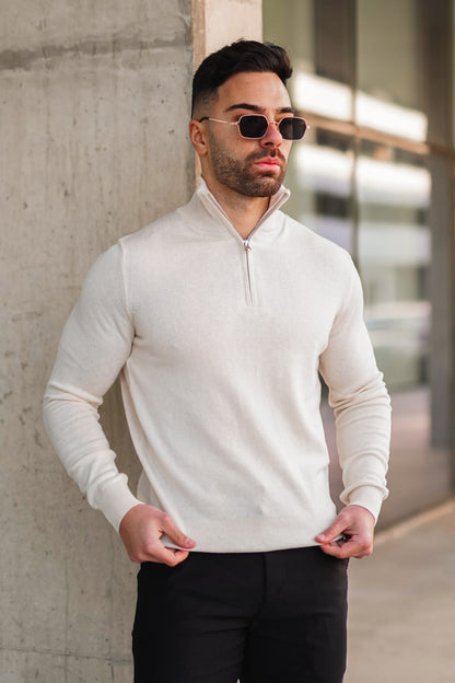 THE MONACO - HALFZIP SWEATER - BEIGE