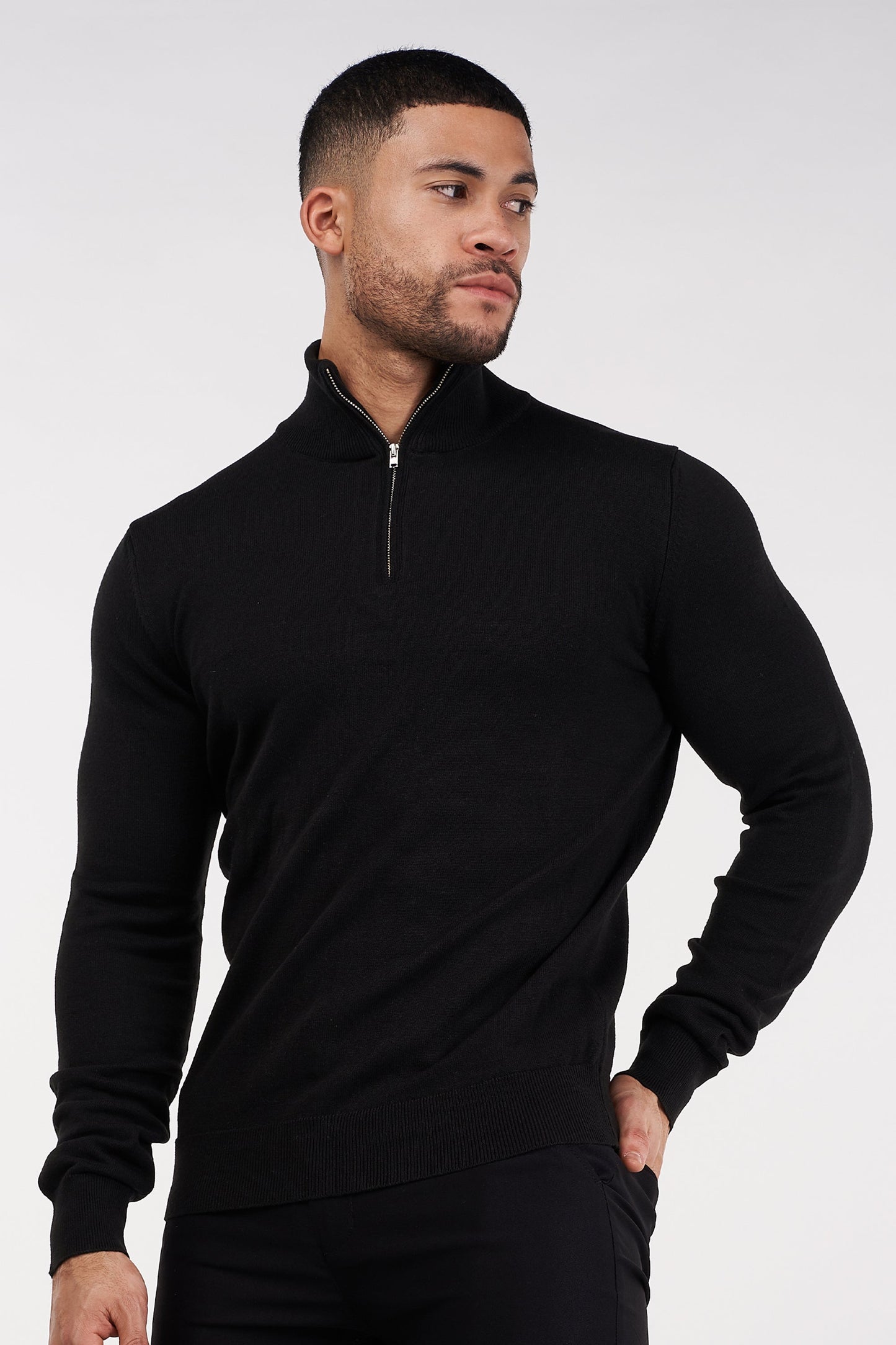 THE MONACO - HALF ZIP SWEATER - BLACK