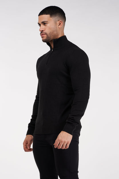 THE MONACO - HALF ZIP SWEATER - BLACK