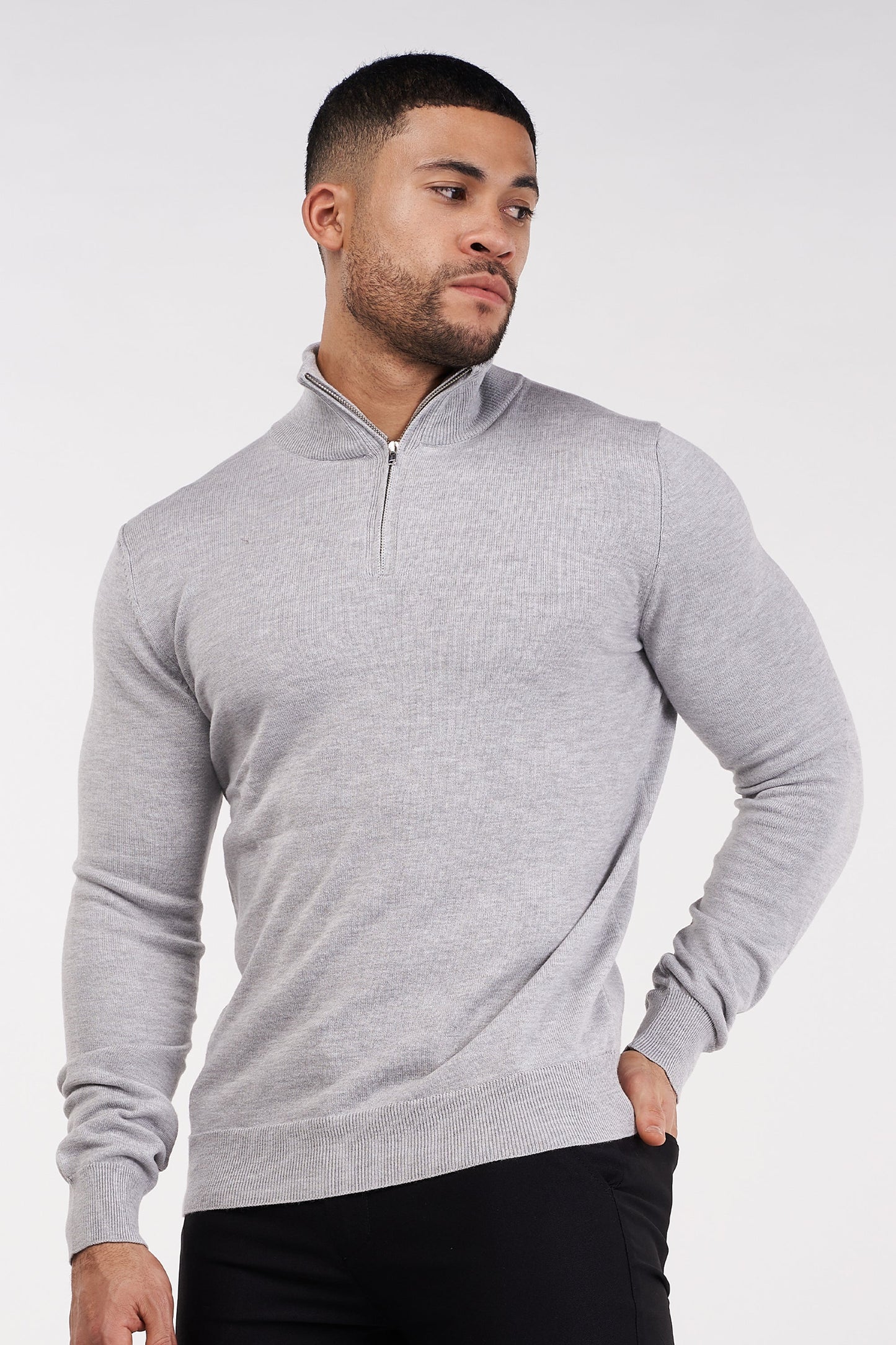 THE MONACO - HALF ZIP SWEATER - GRAY