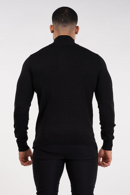 THE MONACO - HALF ZIP SWEATER - BLACK