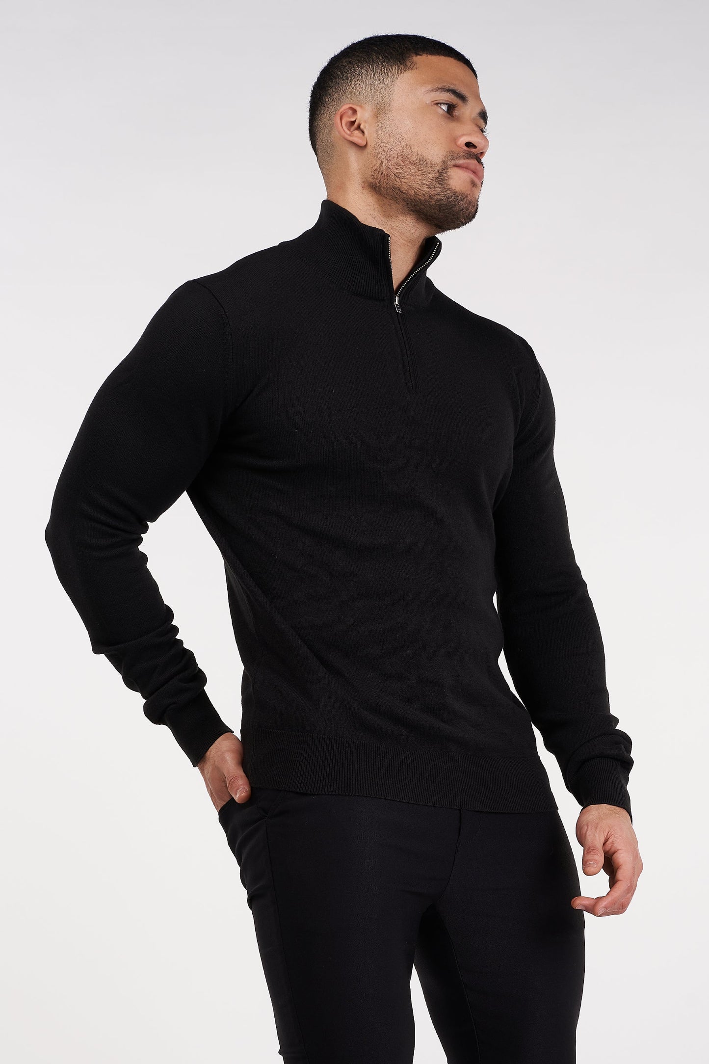 THE MONACO - HALF ZIP SWEATER - BLACK