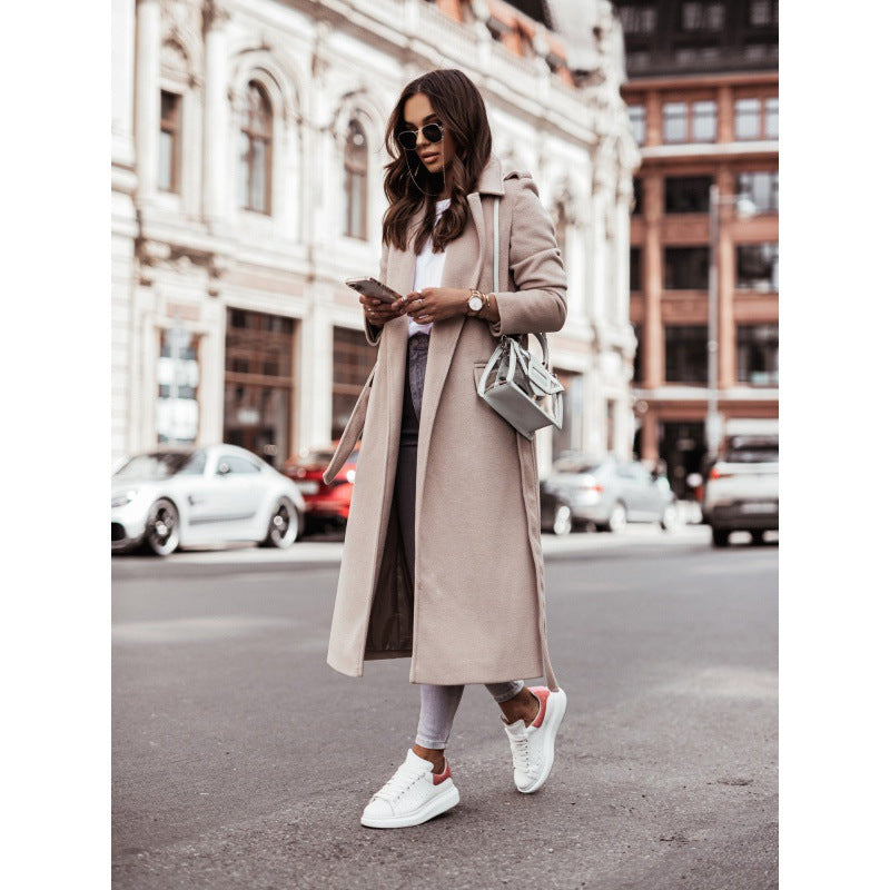 ELEGANCE - LONG TRENCH COAT ABRIKOOS